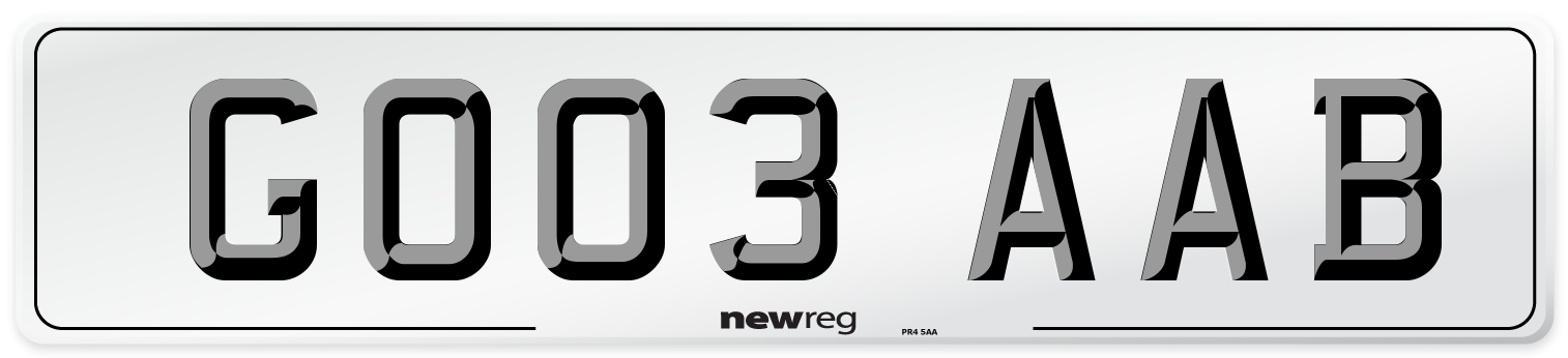 GO03 AAB Number Plate from New Reg